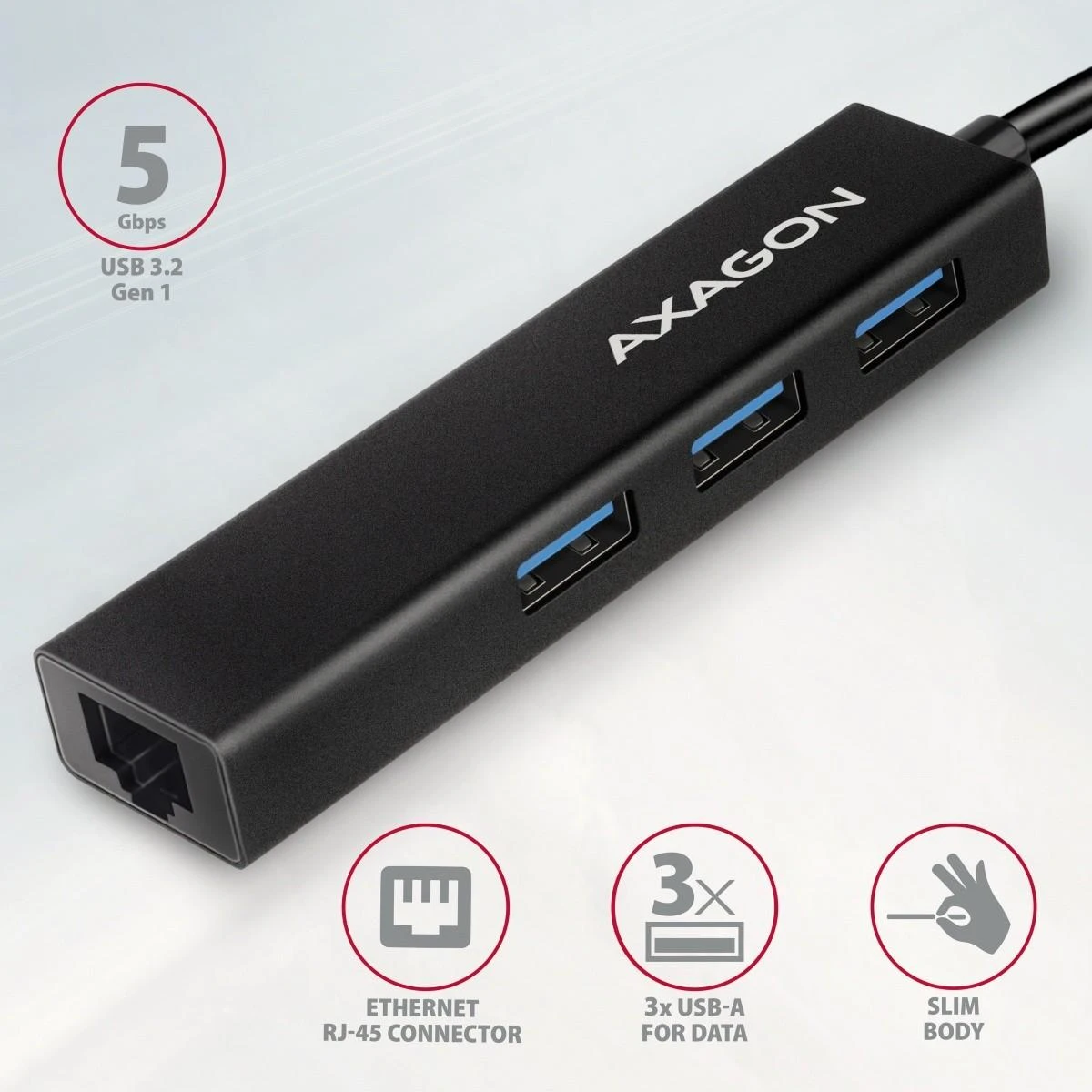 „Axagon HMC-GL3A SuperSpeed USB-C“ šakotuvas + gigabito LAN jungtis