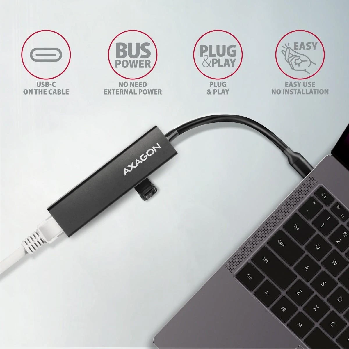„Axagon HMC-GL3A SuperSpeed USB-C“ šakotuvas + gigabito LAN jungtis