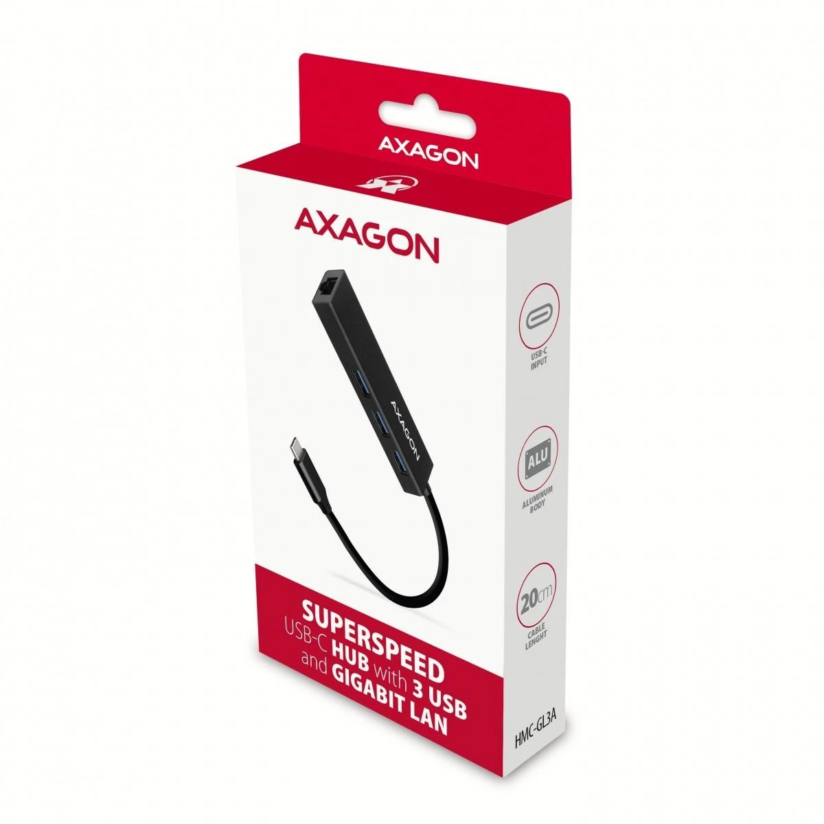 „Axagon HMC-GL3A SuperSpeed USB-C“ šakotuvas + gigabito LAN jungtis