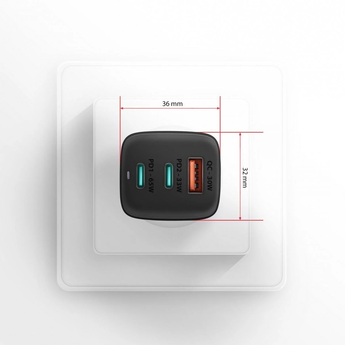AXAGON GaN sieninis įkroviklis 3x prievadas (USB-A + 2x USB-C), 65W | ACU-DPQ65
