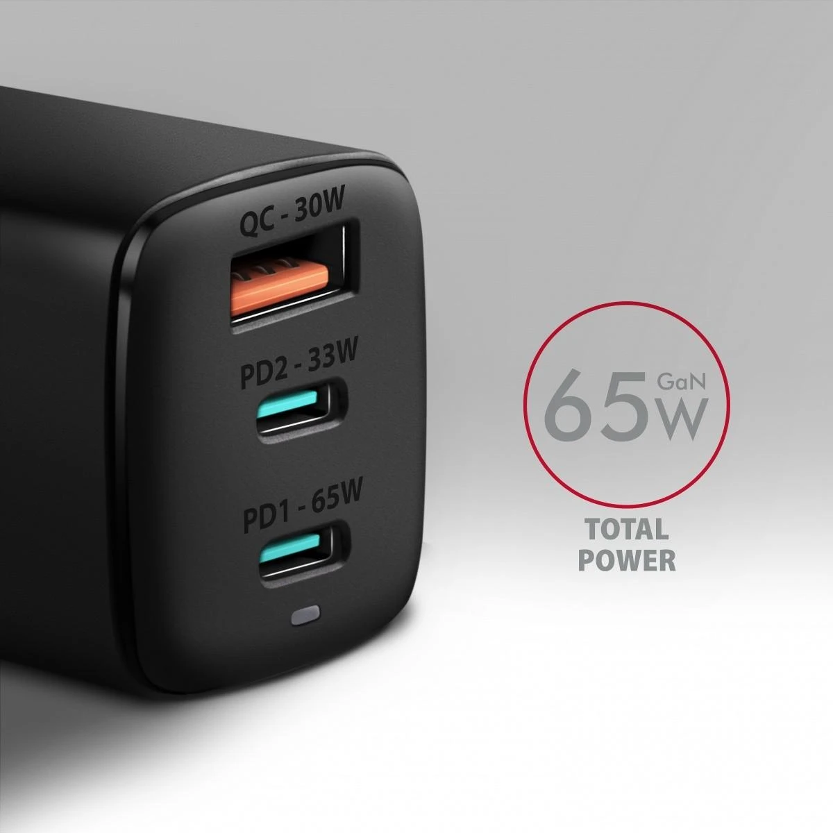 AXAGON GaN sieninis įkroviklis 3x prievadas (USB-A + 2x USB-C), 65W | ACU-DPQ65
