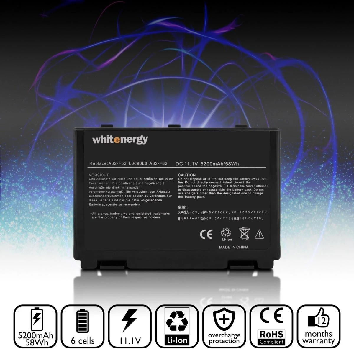WHITENERGY 03289 Whitenergy Premium Baterija Asus A32-F52 11.1V Li-Ion 5200mAh