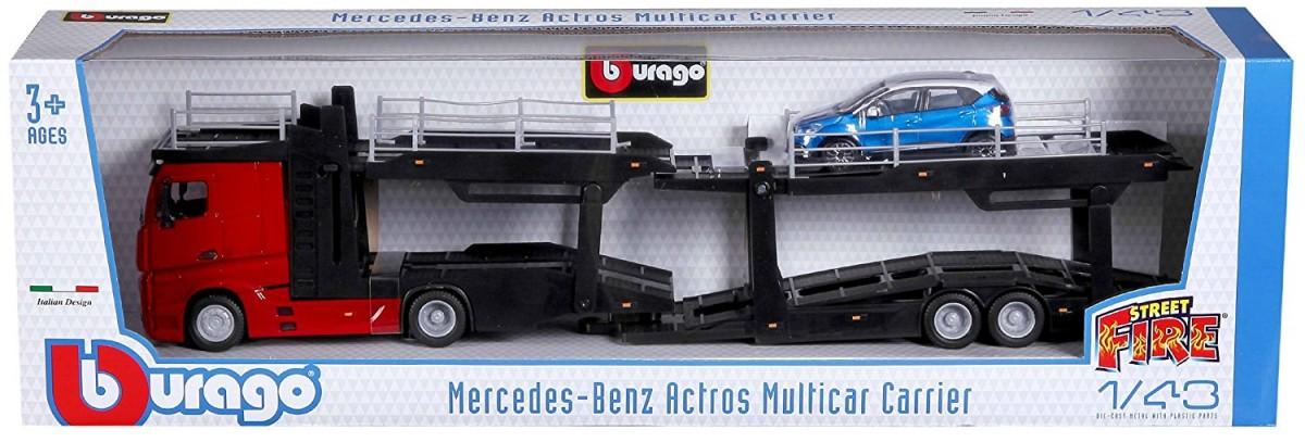 BBURAGO 1/43 Street Fire auto vilkikas Mercedes Benz Actros su automobiliu, asort., 18-31458