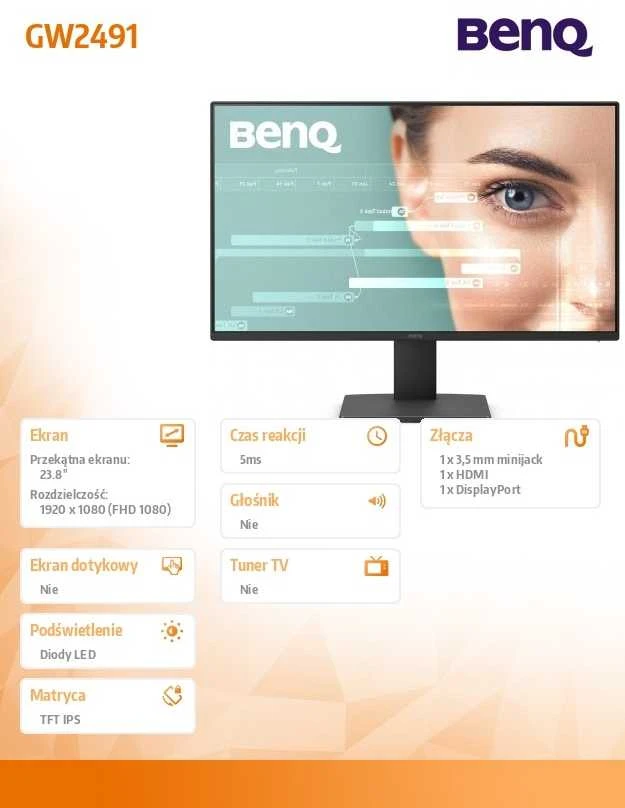 Monitorius BENQ GW2491 24" FHD IPS 100HZ HDMI/DP