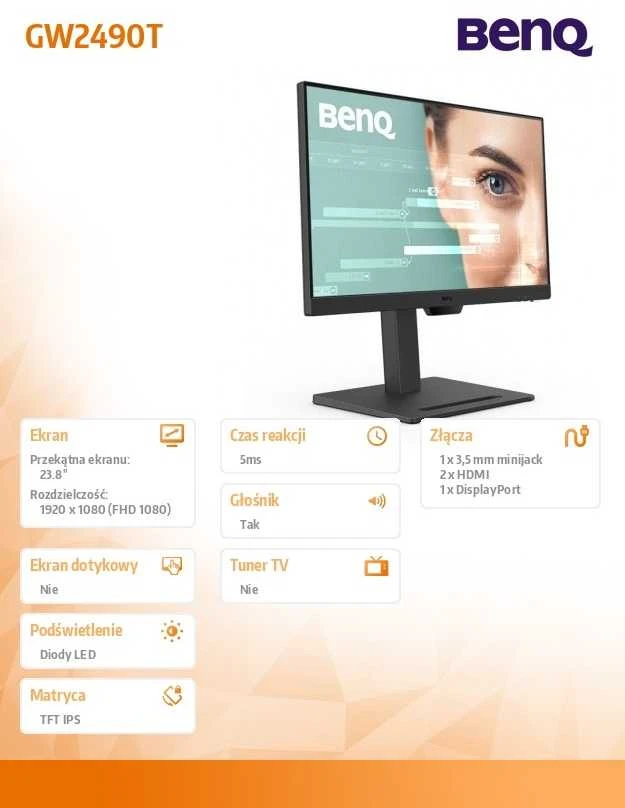 Monitorius BENQ GW2490T 24" FHD IPS HAS HDMI/DP