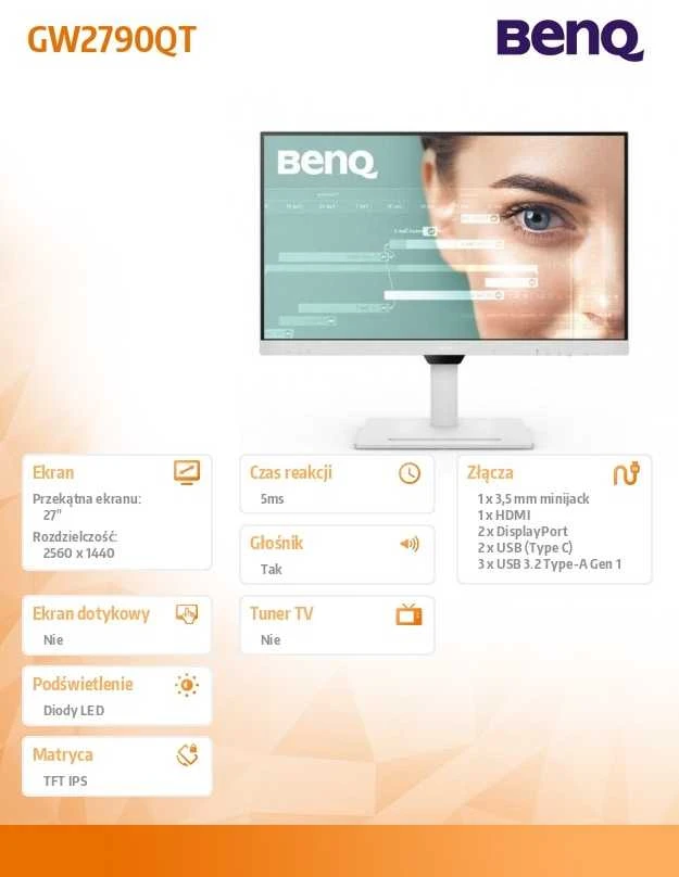 Monitorius BenQ GW2790QT 27", Baltos spalvos