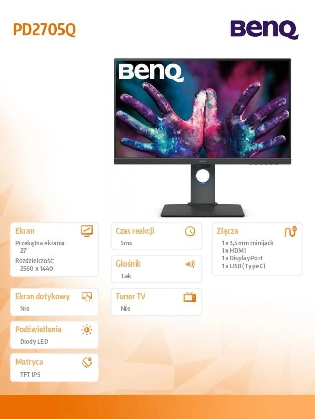 Monitorius BENQ PD2705Q, 27", IPS, 2560 x 1440, 5 ms, 60 Hz