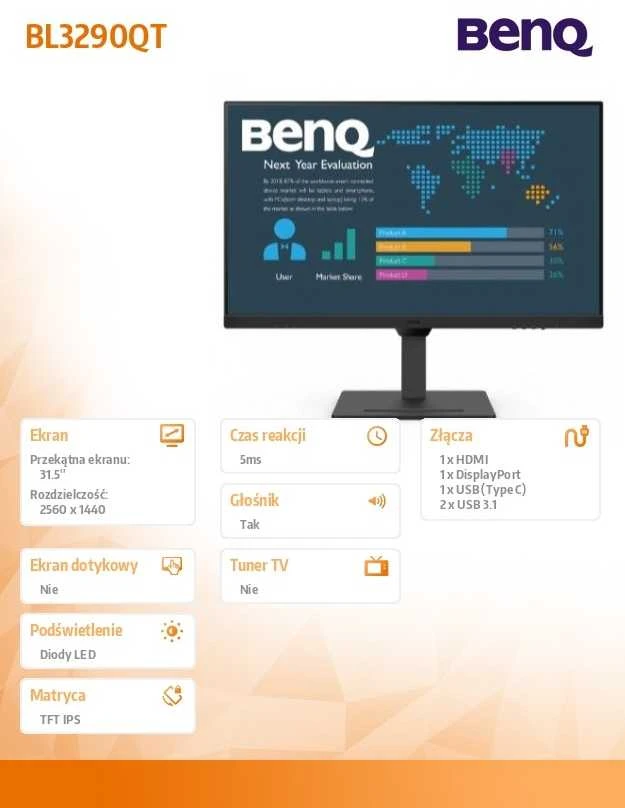 Monitorius BENQ BL3290QT 31,5 colio WQHD IPS 16:9 5ms 350cd/m2 HDMI DP USB matinis juodas