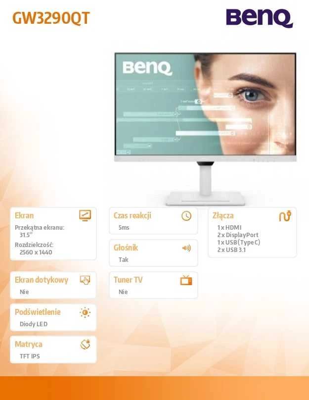 Monitorius BENQ GW3290QT 31,5 colio IPS 2560x1440 16:9 350cd/m2 5ms HDMI DP USB Juodas