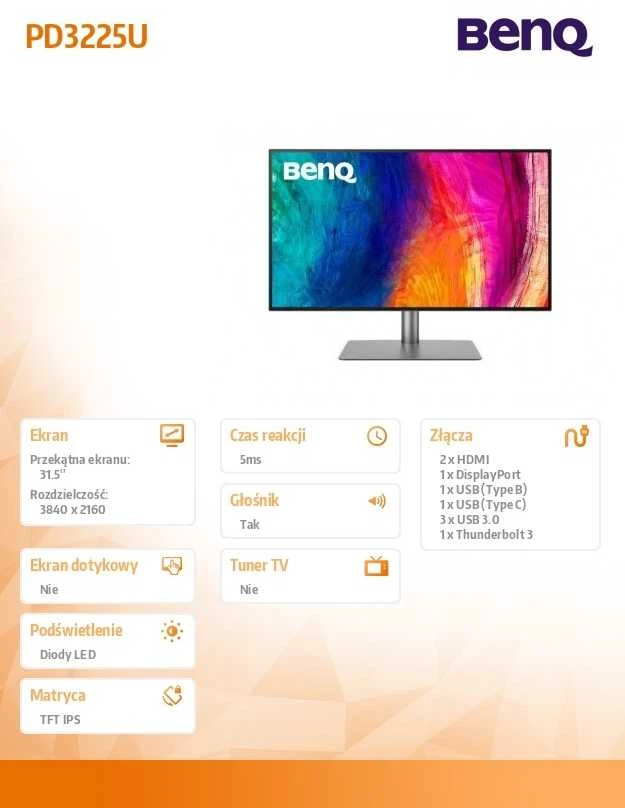Monitorius BENQ PD3225U 32inch UHD IPS 60Hz 5ms Thunderbolt 3 USB-C 90W DP HDMI