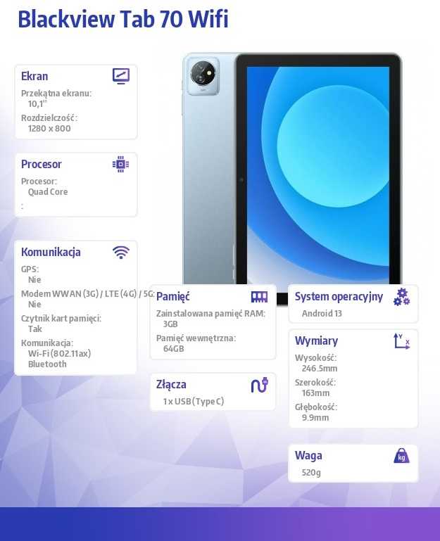 Planšetė Blackview planšetinis kompiuteris Tab 70 Wi-Fi 10,1 col., 4 GB/64 GB, Android 14