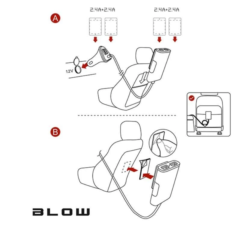 Blow automobilinis įkroviklis 4xUSB 9.6A
