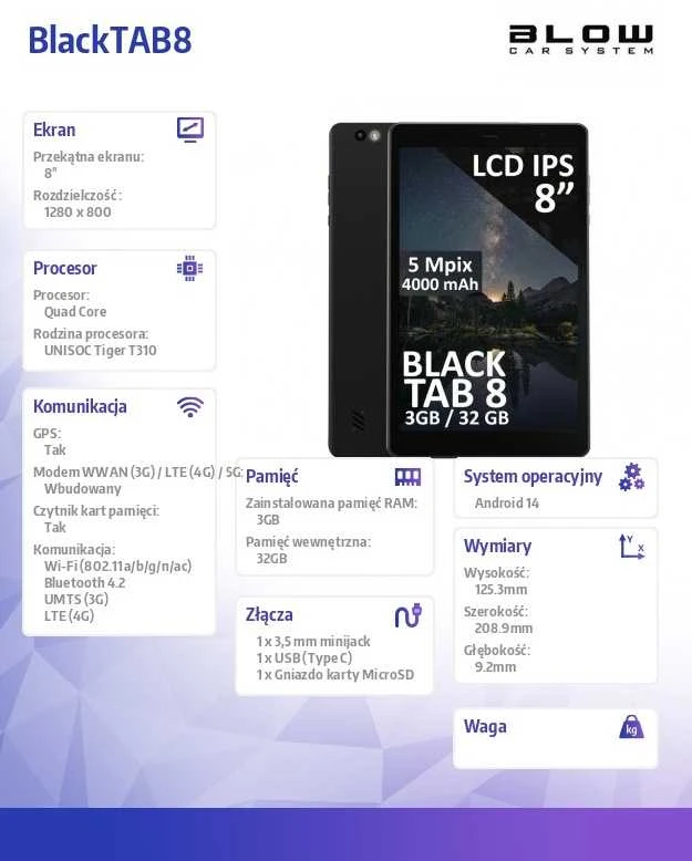 Planšetė BLOW BlackTAB8 3/32GB 4G LTE