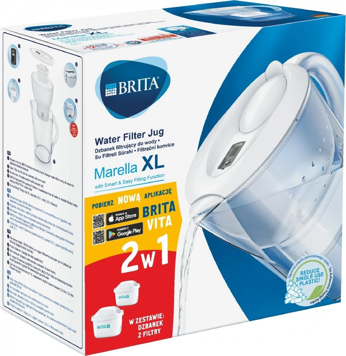 Vandens filtravimo ąsotis Brita Marella XL Baltas + 2 MX+Pure Performance filtrai