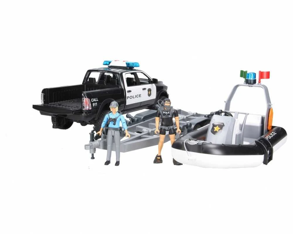 BRUDER RAM 2500 policijos pikapas su priekaba ir valtimi, 02507