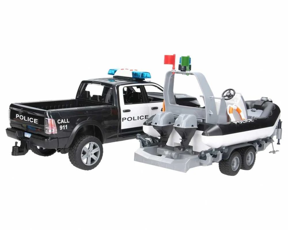 BRUDER RAM 2500 policijos pikapas su priekaba ir valtimi, 02507