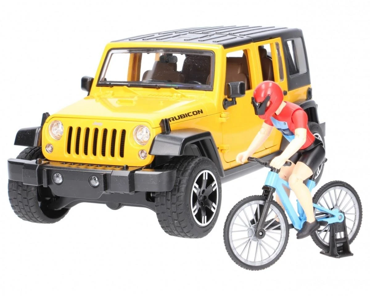 BRUDER automobilis Jeep Wrangler ir dviratininkas su kalnų dviračiu, 02543