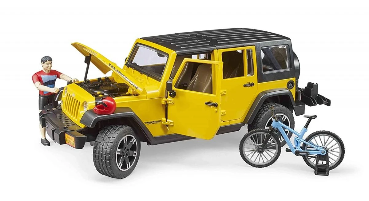 BRUDER automobilis Jeep Wrangler ir dviratininkas su kalnų dviračiu, 02543