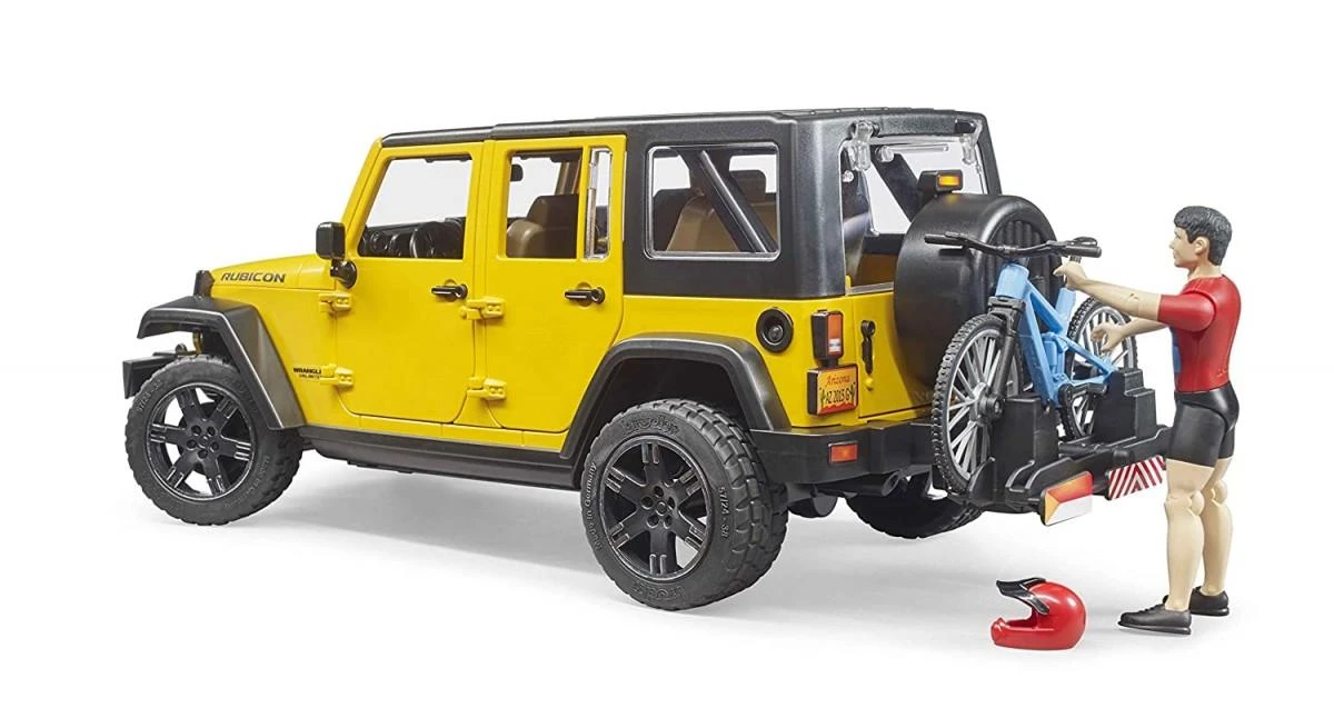 BRUDER automobilis Jeep Wrangler ir dviratininkas su kalnų dviračiu, 02543