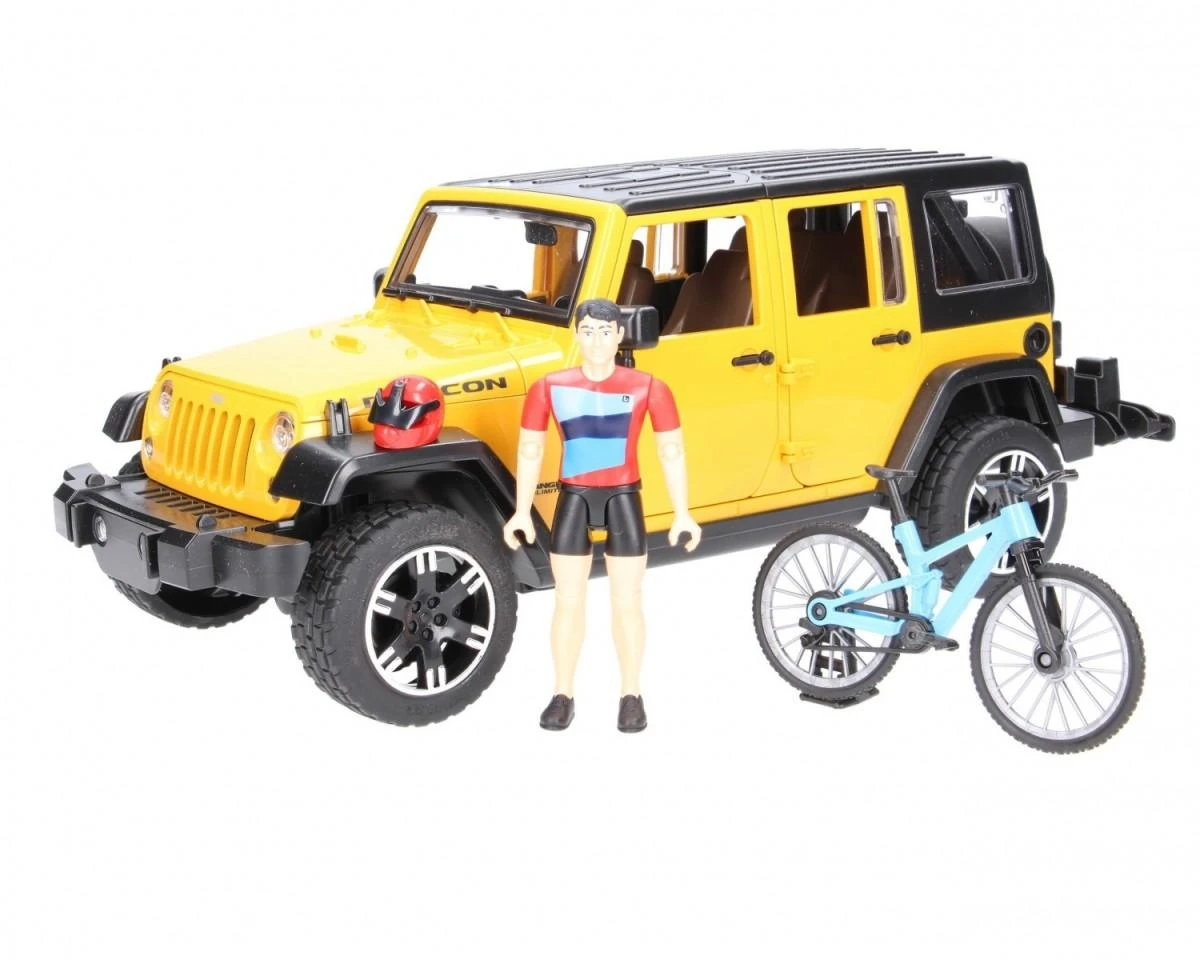 BRUDER automobilis Jeep Wrangler ir dviratininkas su kalnų dviračiu, 02543