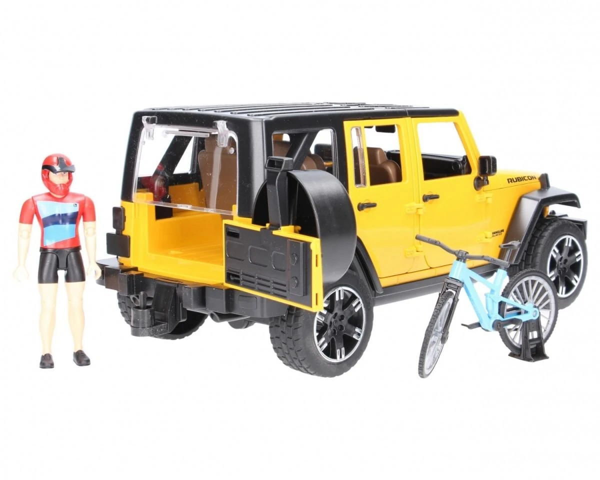 BRUDER automobilis Jeep Wrangler ir dviratininkas su kalnų dviračiu, 02543