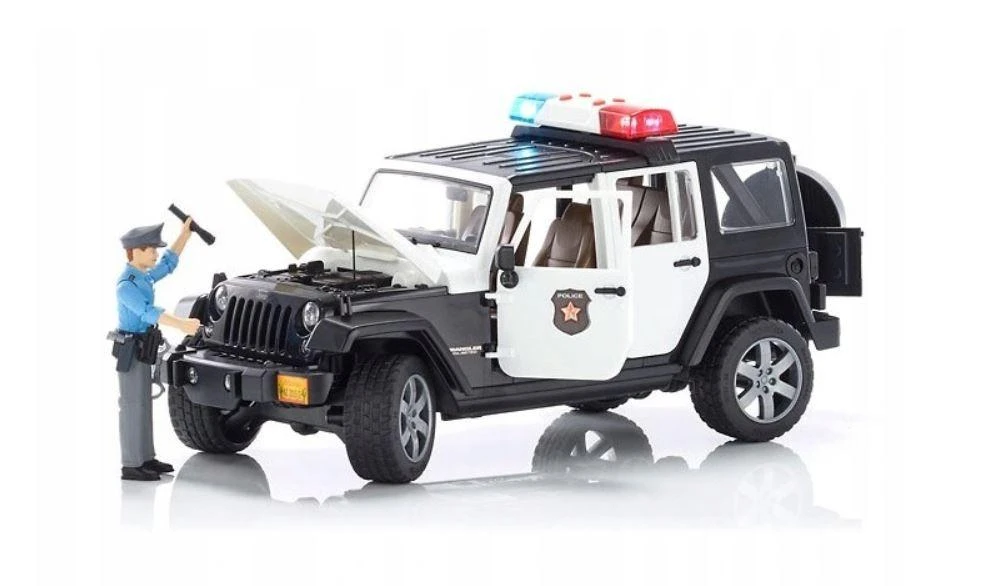 BRUDER policijos džipas Wrangler, su policininku ir priedais, 2526