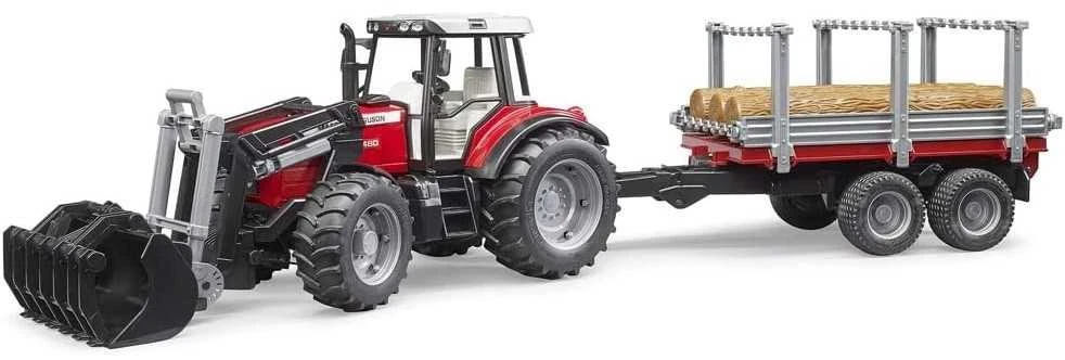 Pojazd BRUDER Massey Ferguson 7480 krautuvas su priekaba rąstams, 2046