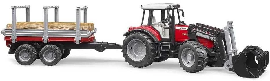 Pojazd BRUDER Massey Ferguson 7480 krautuvas su priekaba rąstams, 2046