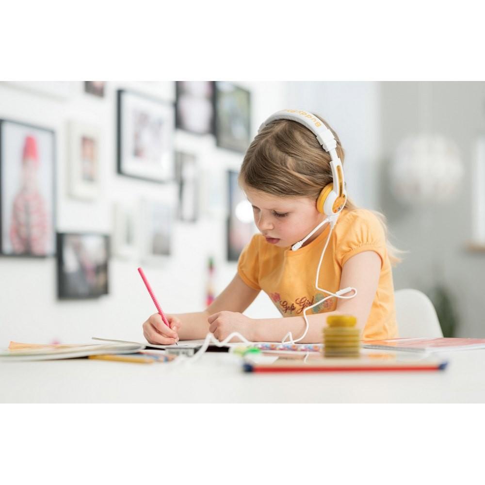 Laidinės ausinės vaikams BuddyPhones School+ geltonos spalvos
