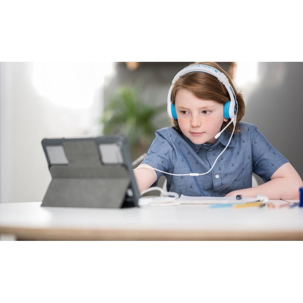 Buddyphones Ausinės vaikams 3+ 85dB su mikrofonu School+ mėlyna