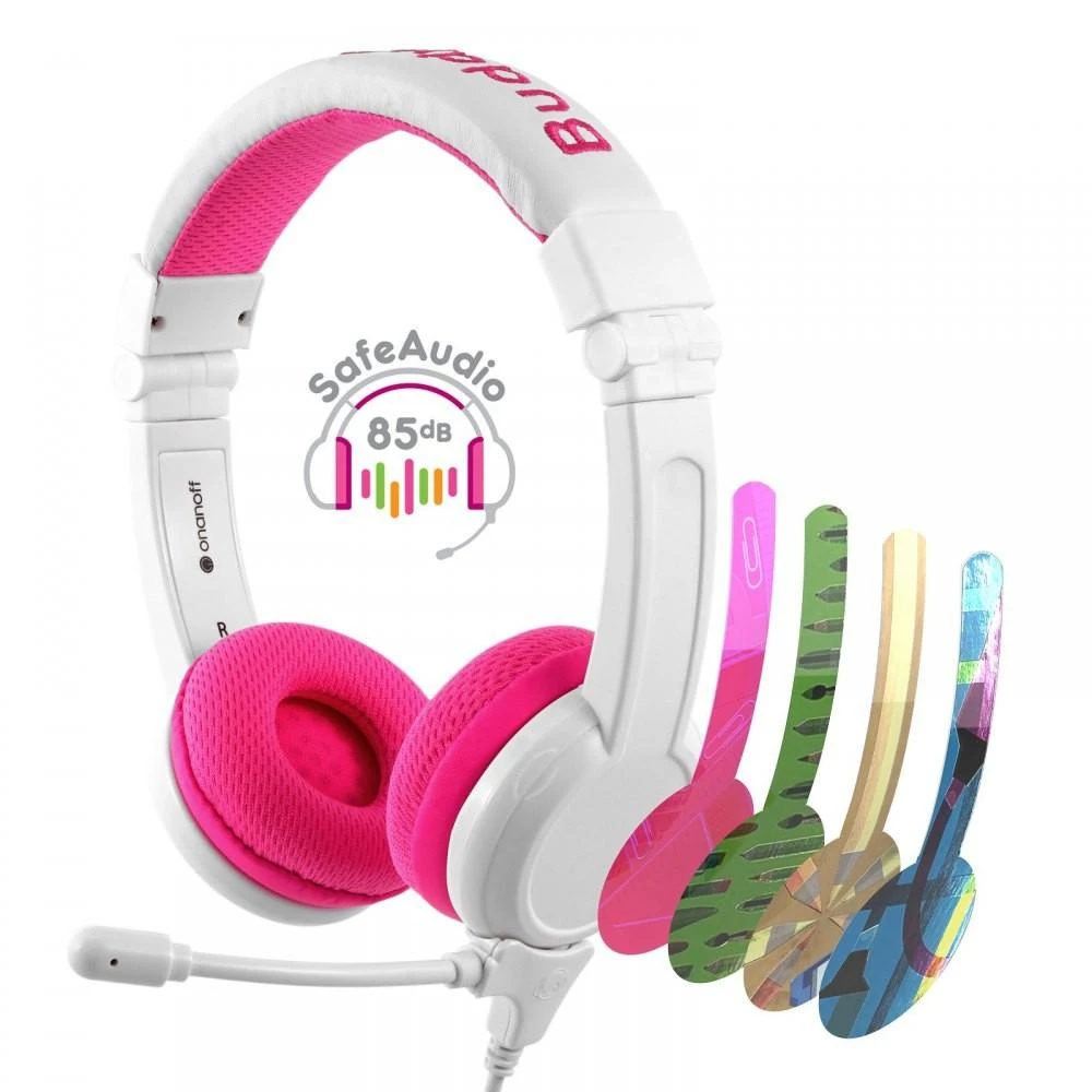 BuddyPhones School+ ausinės su mikrofonu ir keičiamais lipdukais