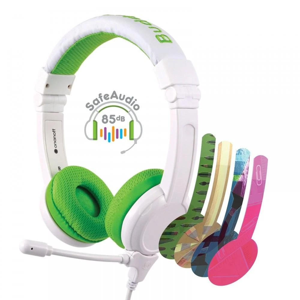 Buddyphones Ausinės vaikams 3+ 85dB su mikrofonu School+, žalia