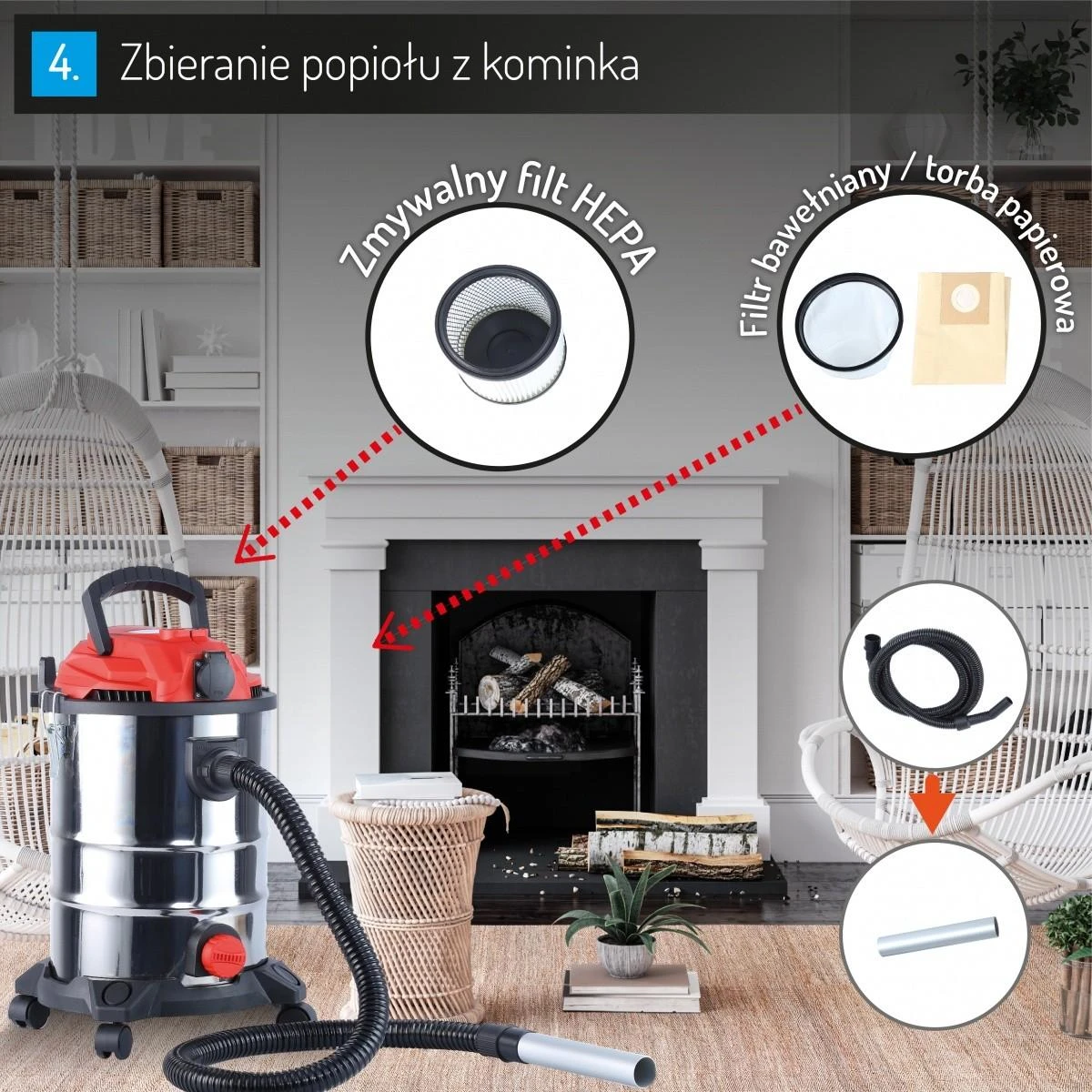Adler Camry | Profesionalus pramoninis dulkių siurblys | CR 7045 | Supakuotas | Šlapias siurbimas | Galia 3400 W | Dulkių talpa 25 L | Raudona/Sidabrinis