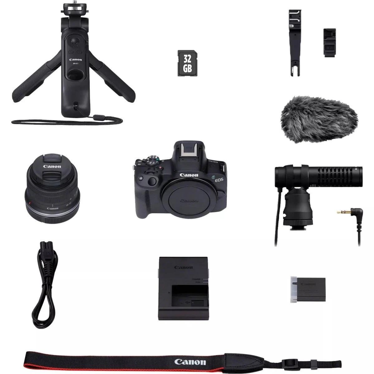 „Canon“ | EOS R50 + RF-S 18–45 mm „CREATOR“ rinkinys (SIP) | 24,2 megapikselių | Vaizdo stabilizatorius | ISO jautrumas (maks.) 32000 | Ekrano įstrižainė 2,95 colio | „Wi-Fi“ | Vaizdo įrašymas | Automatinis, rankinis | CMOS | Juodas