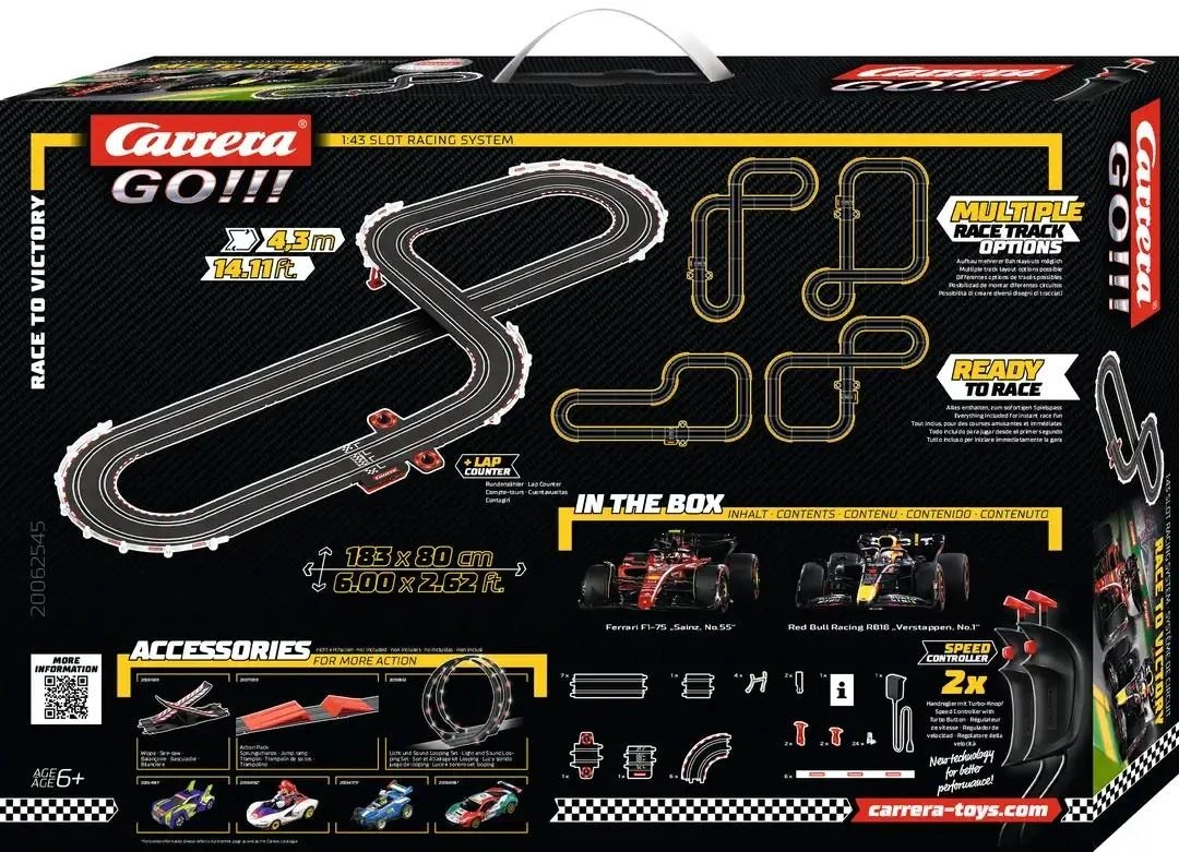 Automobilių Lenktynių Rinkinys - Carrera 1:43 Go Race To Victory (trasos, 2 automobiliai, valdikliai, maitinimo šaltinis)