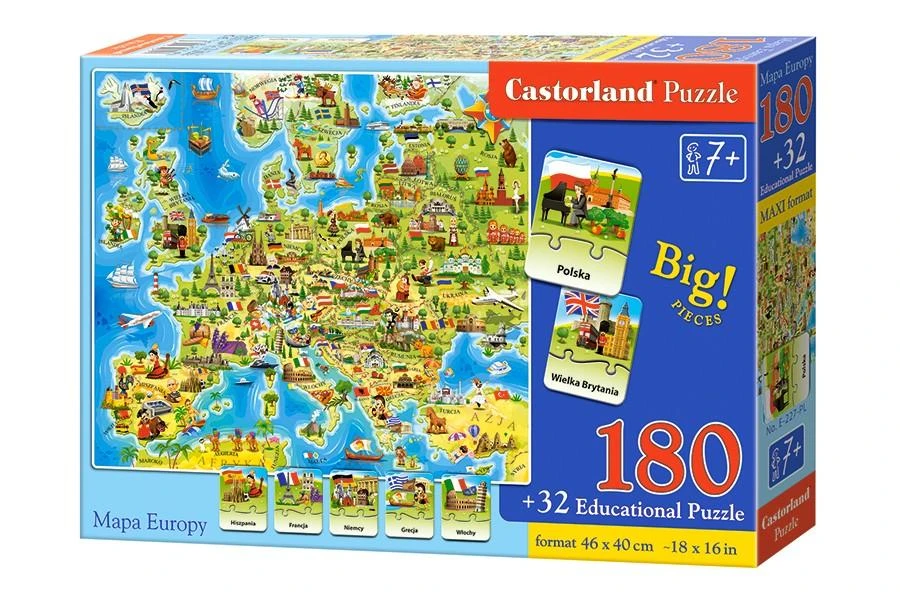 Castorland Dėlionė 180 vnt. - Europos žemėlapis aprašymas - Prekės nuotrauka