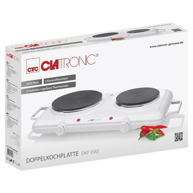 Viryklė Clatronic DKP 3583 (Elektrinė kaitlentė, 2 laukeliai, 2500W, baltos spalvos)