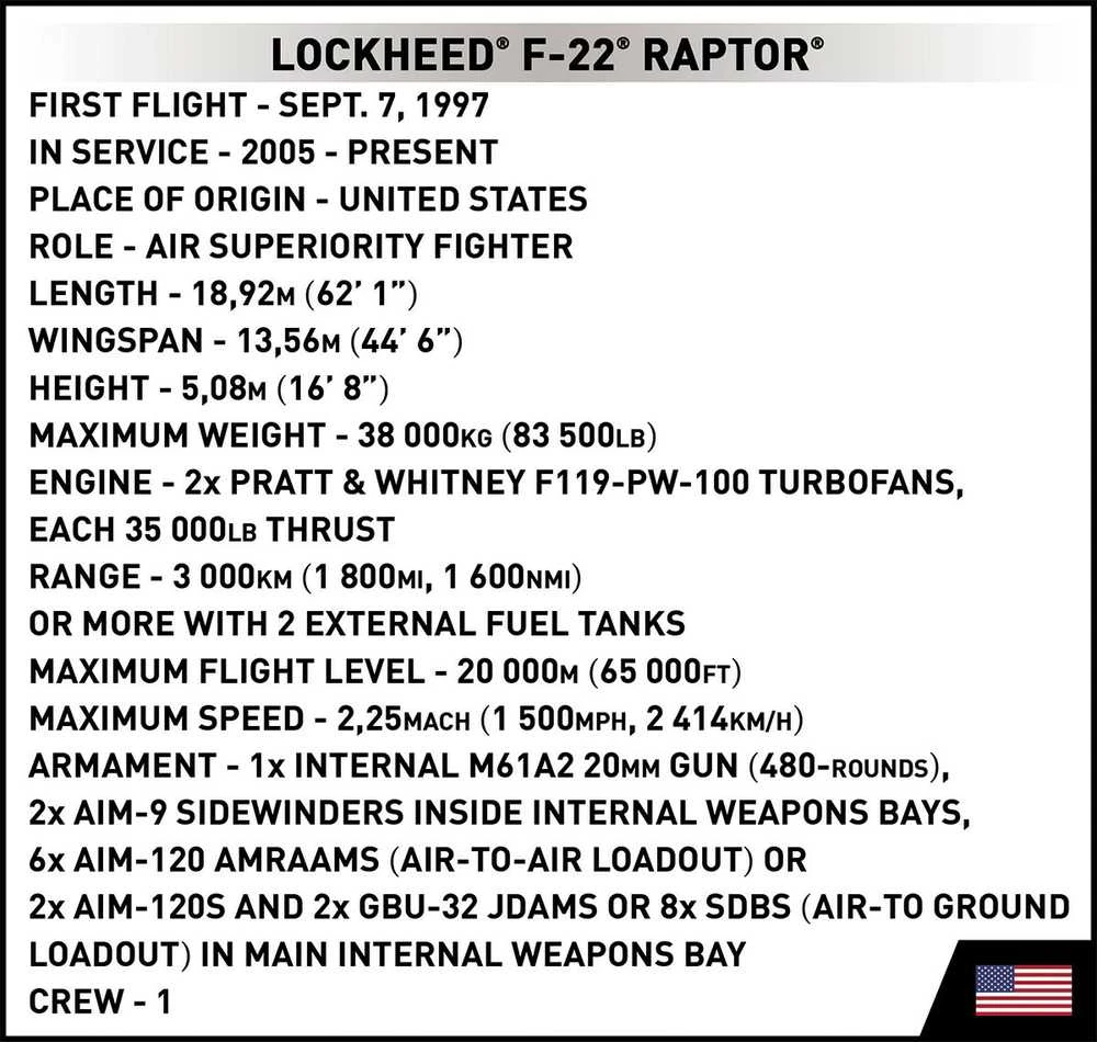 Cobi Klocki Ginkluotųjų pajėgų „Lockheed F-22 Raptor“ blokai