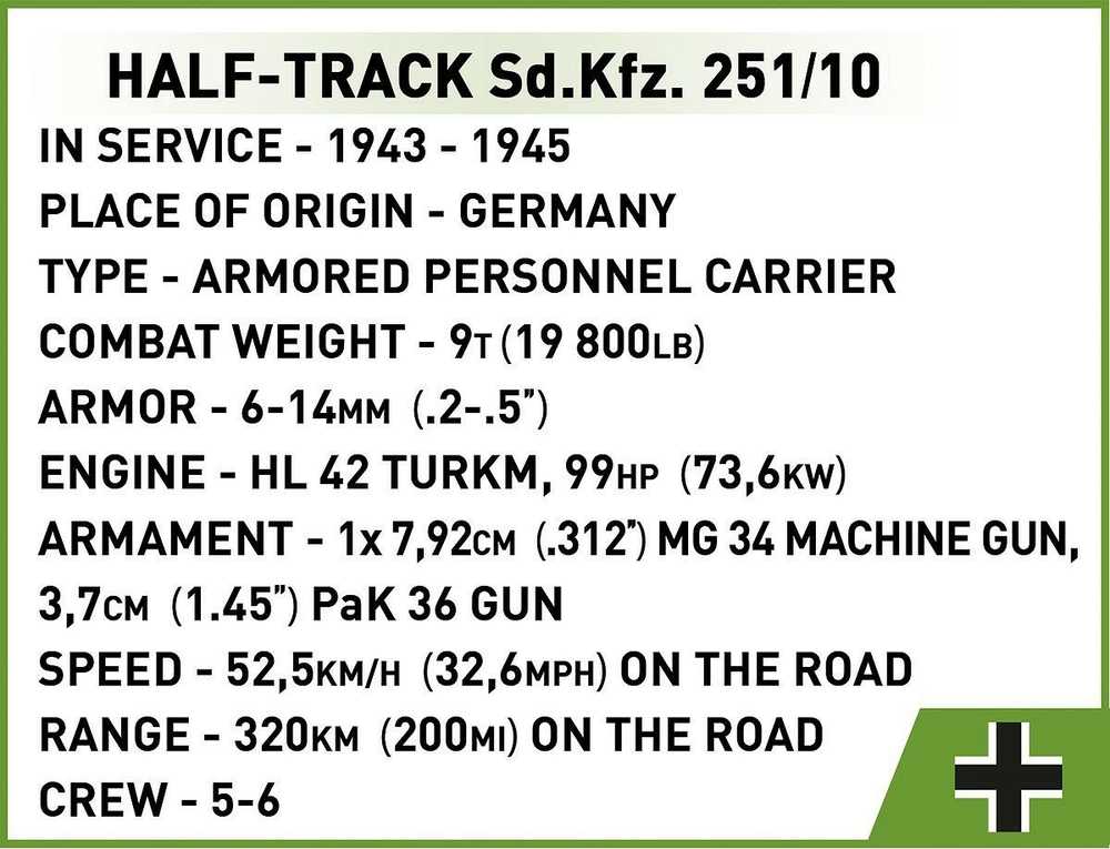 Cobi Pusiau vikšrinis šarvuotas transporteris Sd.Kfz.251, 500 konstravimo kaladėlių