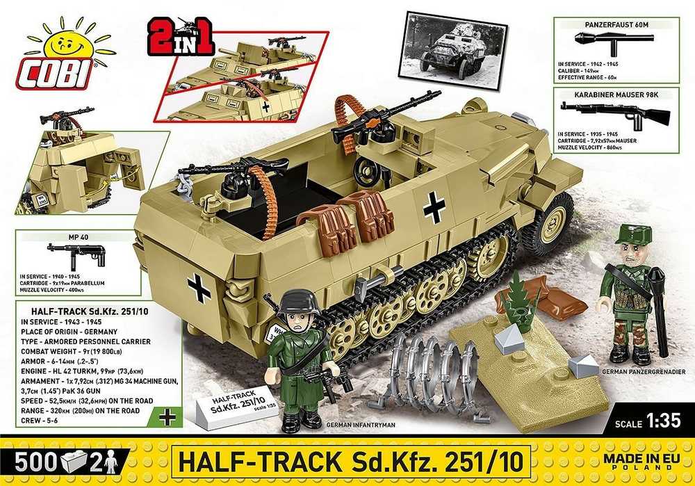 Cobi Pusiau vikšrinis šarvuotas transporteris Sd.Kfz.251, 500 konstravimo kaladėlių