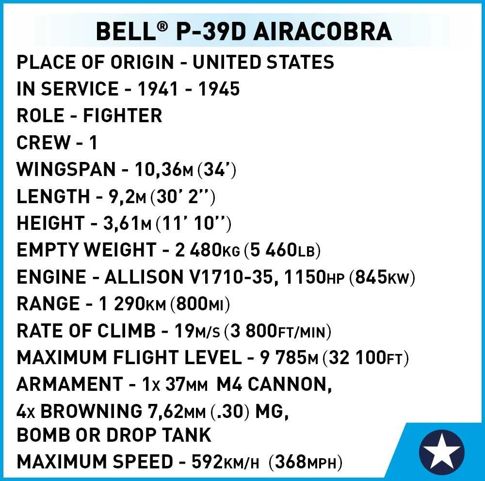 COBI HC II WWII BELL P-39D Airacobra 361 kl 5746