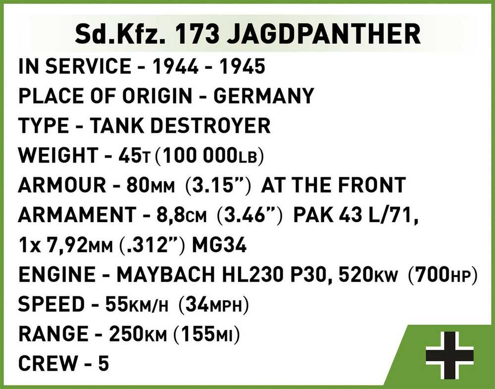 Cobi Klocki Historical Collection WWII Sd.Kfz.173 Jagdpanther 950 klocki