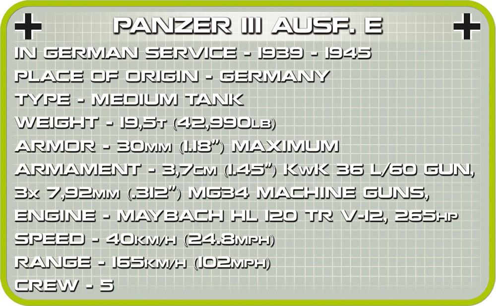 COBI SMALL ARMY 2523 PZKPFW III AUSF.E 475 KL.