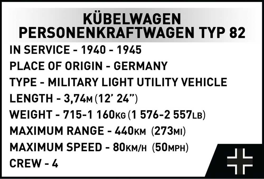 Konstruktorius Cobi Kübelwagen Typ 82 visureigis 2803, 1326 d.