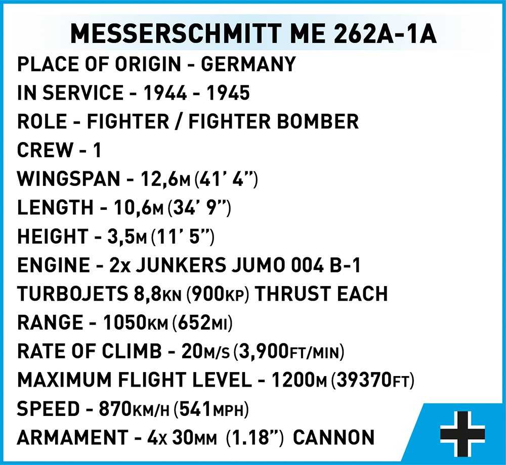 Cobi HC WWII 5721 Samolot Messerschmitt ME 262A-1A 390 kl.
