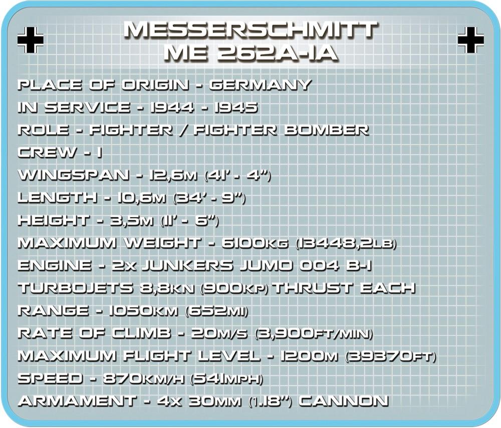 Cobi HC WWII 5721 Samolot Messerschmitt ME 262A-1A 390 kl.