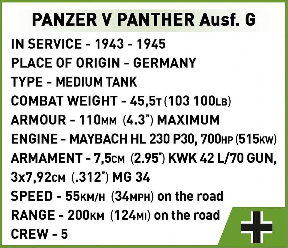 Cobi Konstravimo rinkinys Panzer V PANTHER Ausf.G Pudel, 1133 detalės