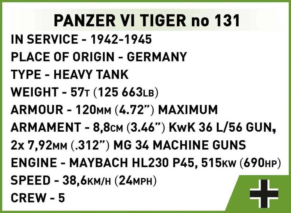 COBI Panzer VI Tiger I Nr.131 konstruktorius, 1:35, 898 detalių