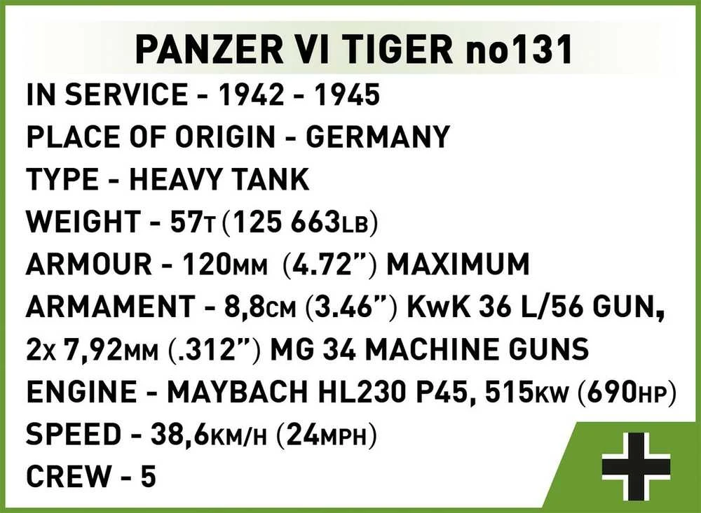 COBI konstruktorius Panzer VI Tiger 131, 1:28, 1275 detalių tankas