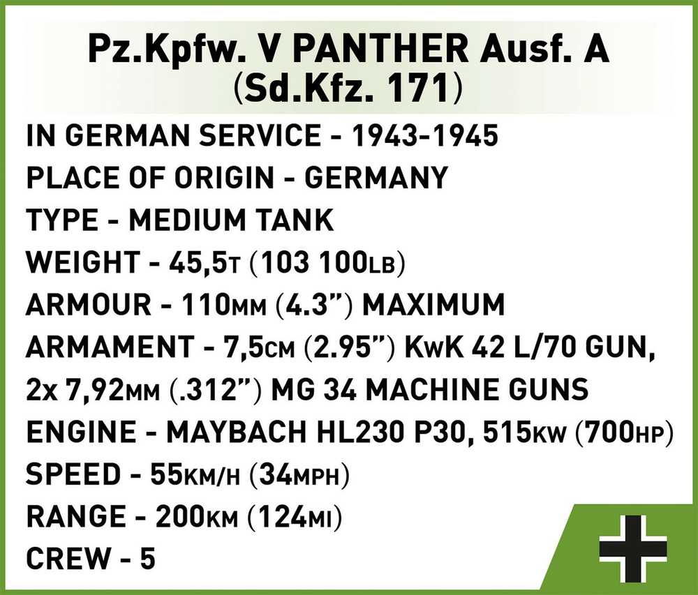 Cobi Pz.Kpfw. V Panther Ausf. A modelis iš 1152 detalių